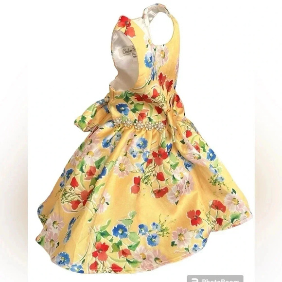 Couture Princess Floral Pattern Dress with Jeweled sides,bows and zipper - Picture 2 of 10